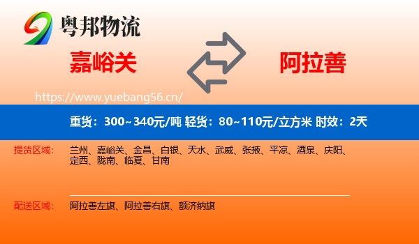嘉峪关到阿拉善盟物流专线名片