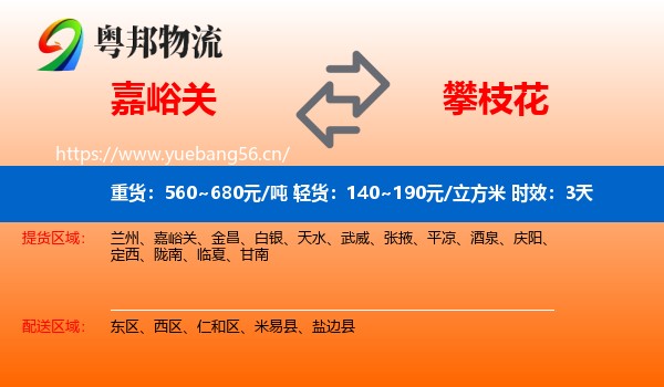 嘉峪关到攀枝花物流 嘉峪关到攀枝花物流专线名片