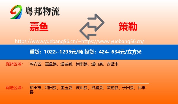 嘉鱼到策勒县物流