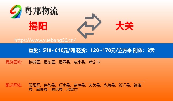 揭阳到大关县物流专线名片