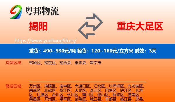 揭阳到大足区物流专线名片