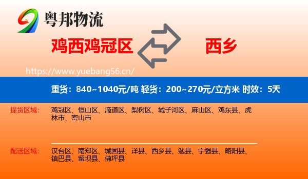 鸡西鸡冠区到西乡县物流专线名片