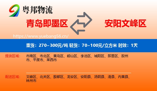青岛即墨区到文峰区物流专线名片