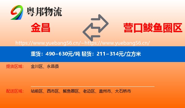 金昌到鲅鱼圈区物流