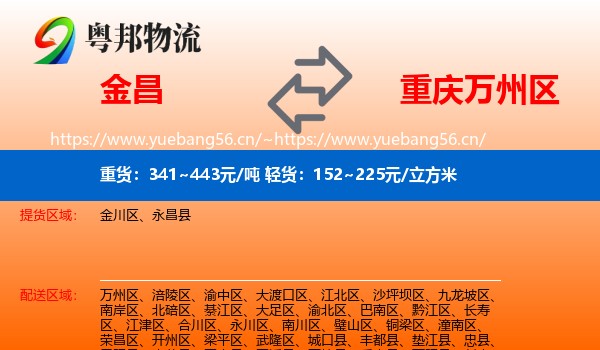 金昌到万州区物流