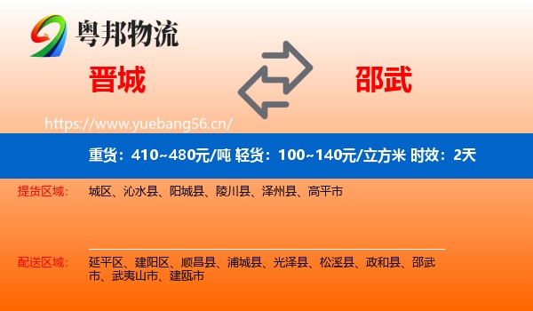 晋城到邵武市物流 晋城到邵武市物流专线名片