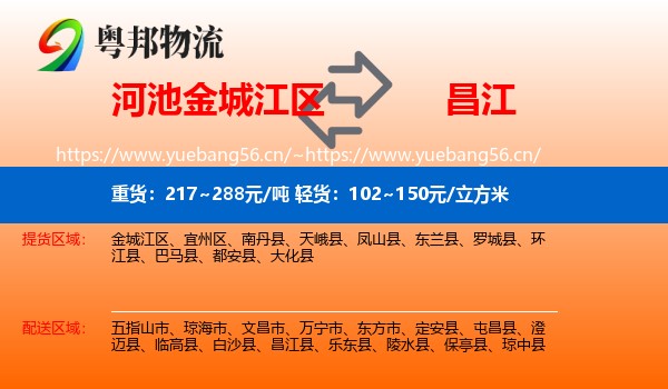 河池金城江区到昌江县物流