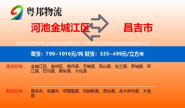 河池金城江区到昌吉市物流