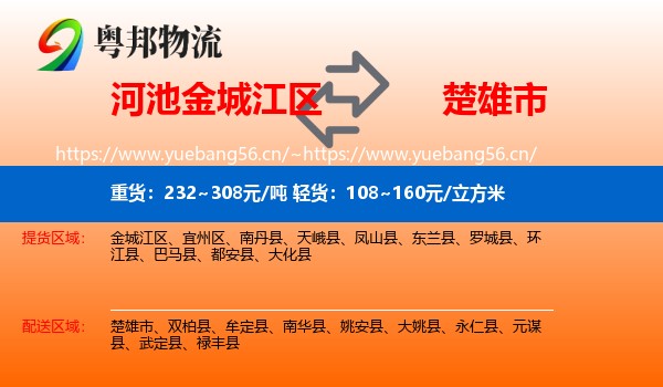 河池金城江区到楚雄市物流