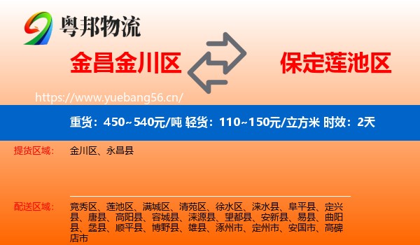 金昌金川区到莲池区物流专线名片
