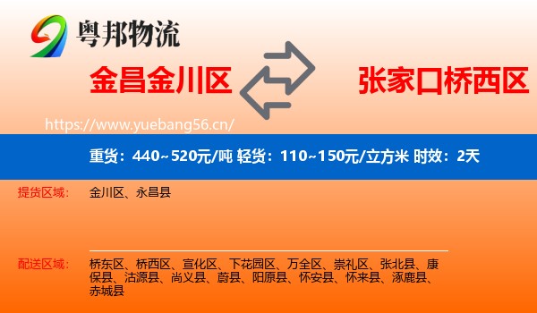 金昌金川区到桥西区物流专线名片
