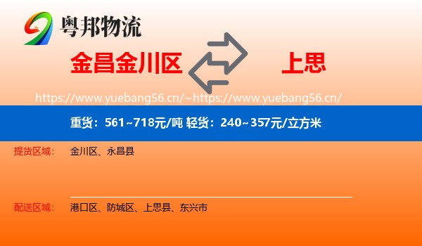 金昌金川区到上思县物流