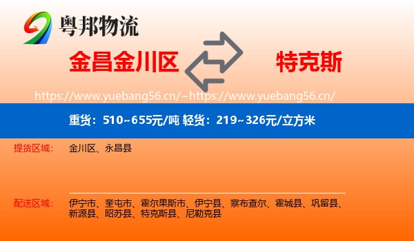 金昌金川区到特克斯县物流