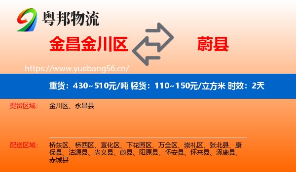 金昌金川区到蔚县物流专线名片