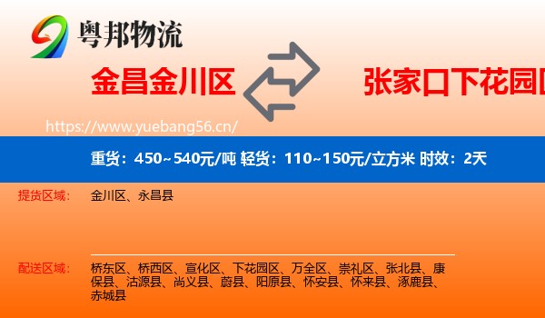 金昌金川区到下花园区物流专线名片