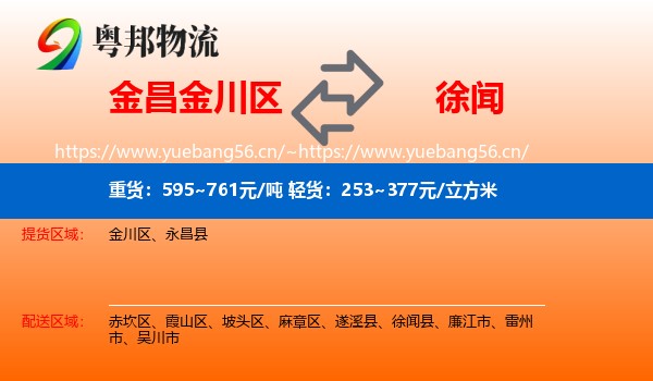 金昌金川区到徐闻县物流
