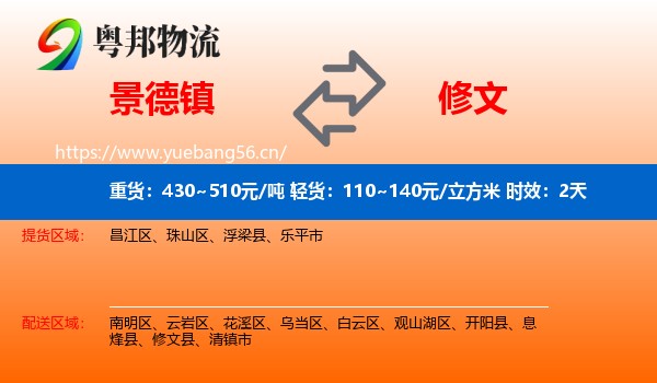 景德镇到修文县物流专线名片