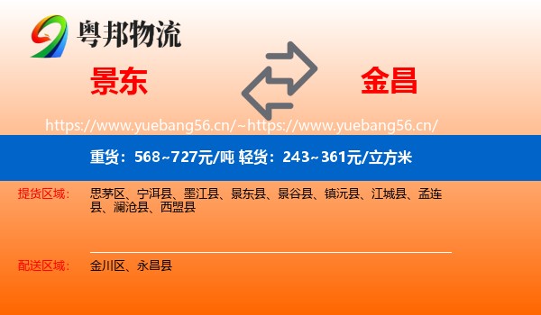 景东到金昌物流