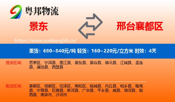 景东到襄都区物流专线名片