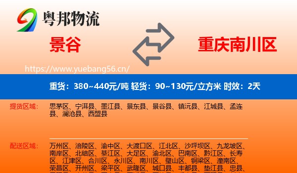 景谷到南川区物流专线名片