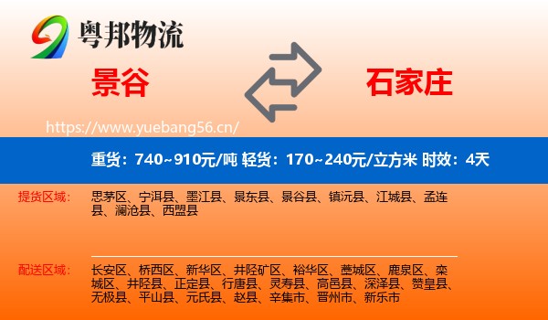 景谷到石家庄物流专线名片