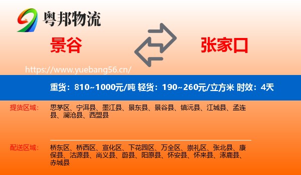 景谷到张家口物流专线名片
