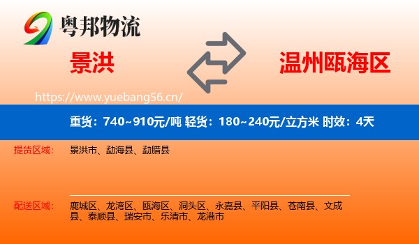 景洪到瓯海区物流专线名片