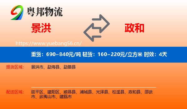 景洪到政和县物流专线名片