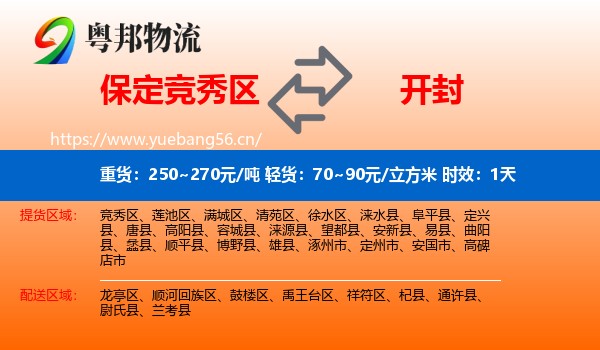 保定竞秀区到开封物流专线名片