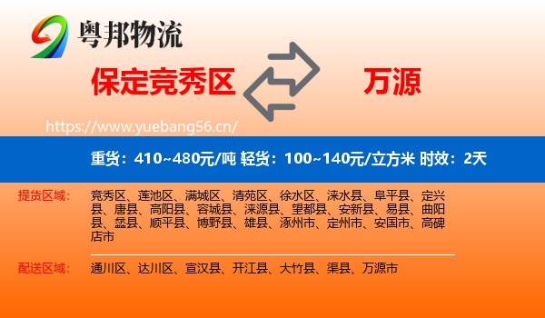 保定竞秀区到万源市物流专线名片