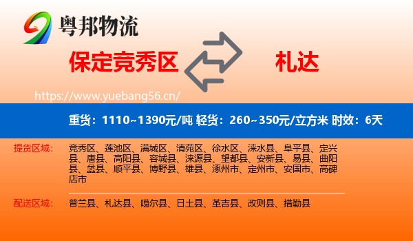 保定竞秀区到札达县物流专线名片