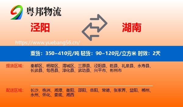 泾阳到湖南物流专线名片