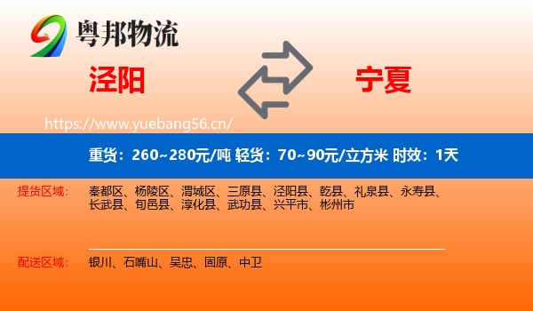 泾阳到宁夏物流专线名片