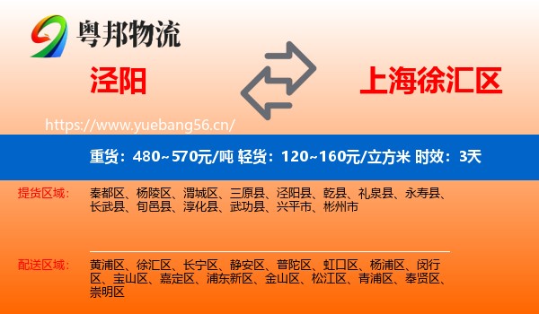 泾阳到徐汇区物流专线名片