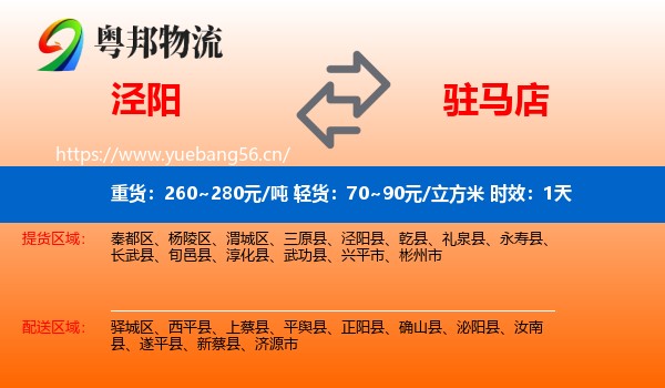 泾阳到驻马店物流专线名片