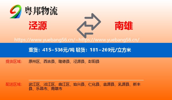 泾源到南雄市物流