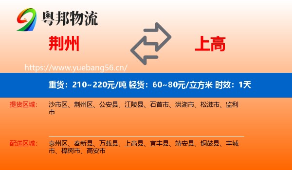 荆州到上高县物流 荆州到上高县物流专线名片