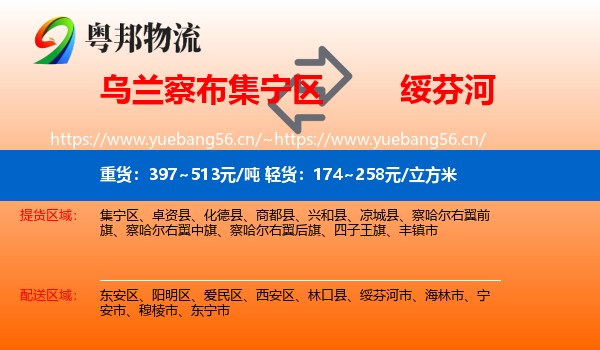 乌兰察布集宁区到绥芬河市物流