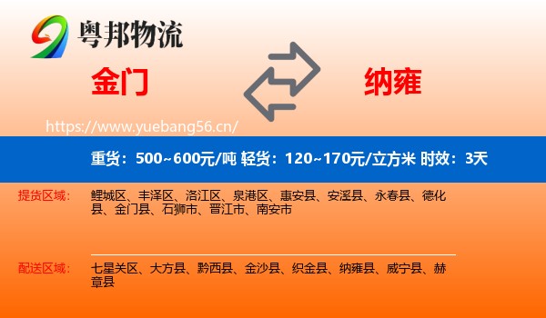 金门到纳雍县物流 金门到纳雍县物流专线名片