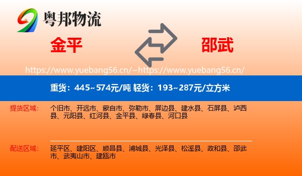 金平到邵武市物流