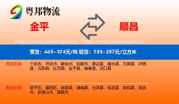金平到顺昌县物流