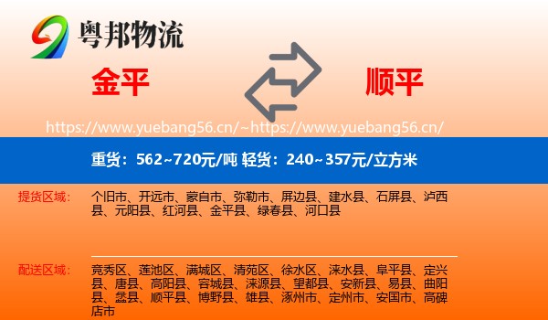 金平到顺平县物流