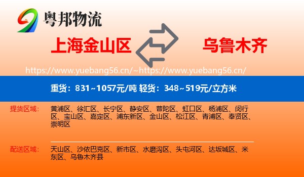 上海金山区到乌鲁木齐物流