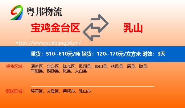 宝鸡金台区到乳山市物流专线名片