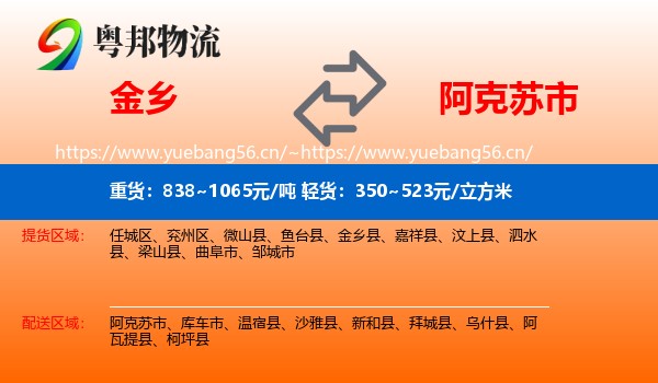 金乡到阿克苏市物流