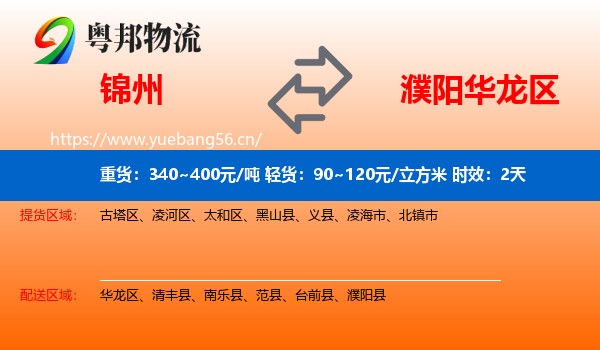锦州到华龙区物流专线名片
