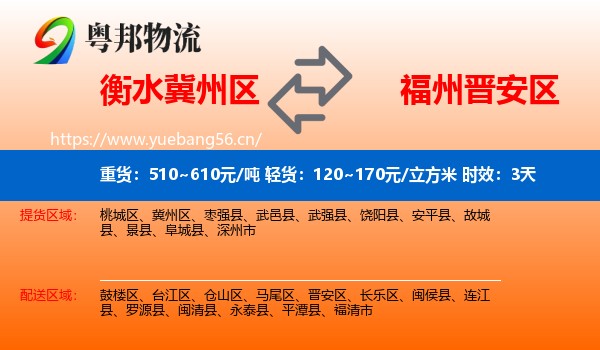 衡水冀州区到晋安区物流专线名片