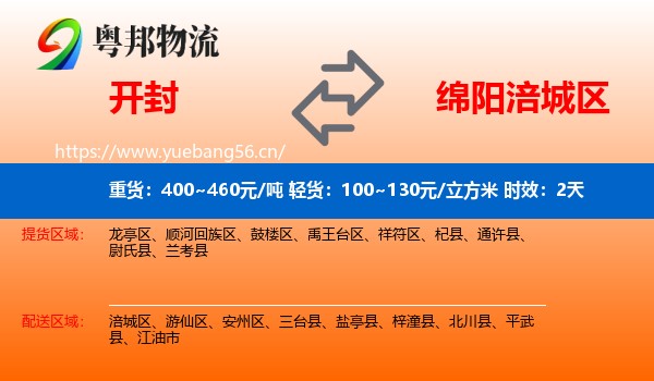 开封到涪城区物流专线名片