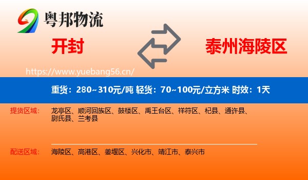 开封到海陵区物流专线名片