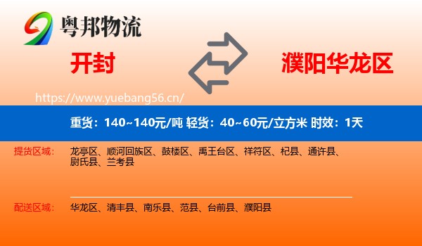 开封到华龙区物流专线名片